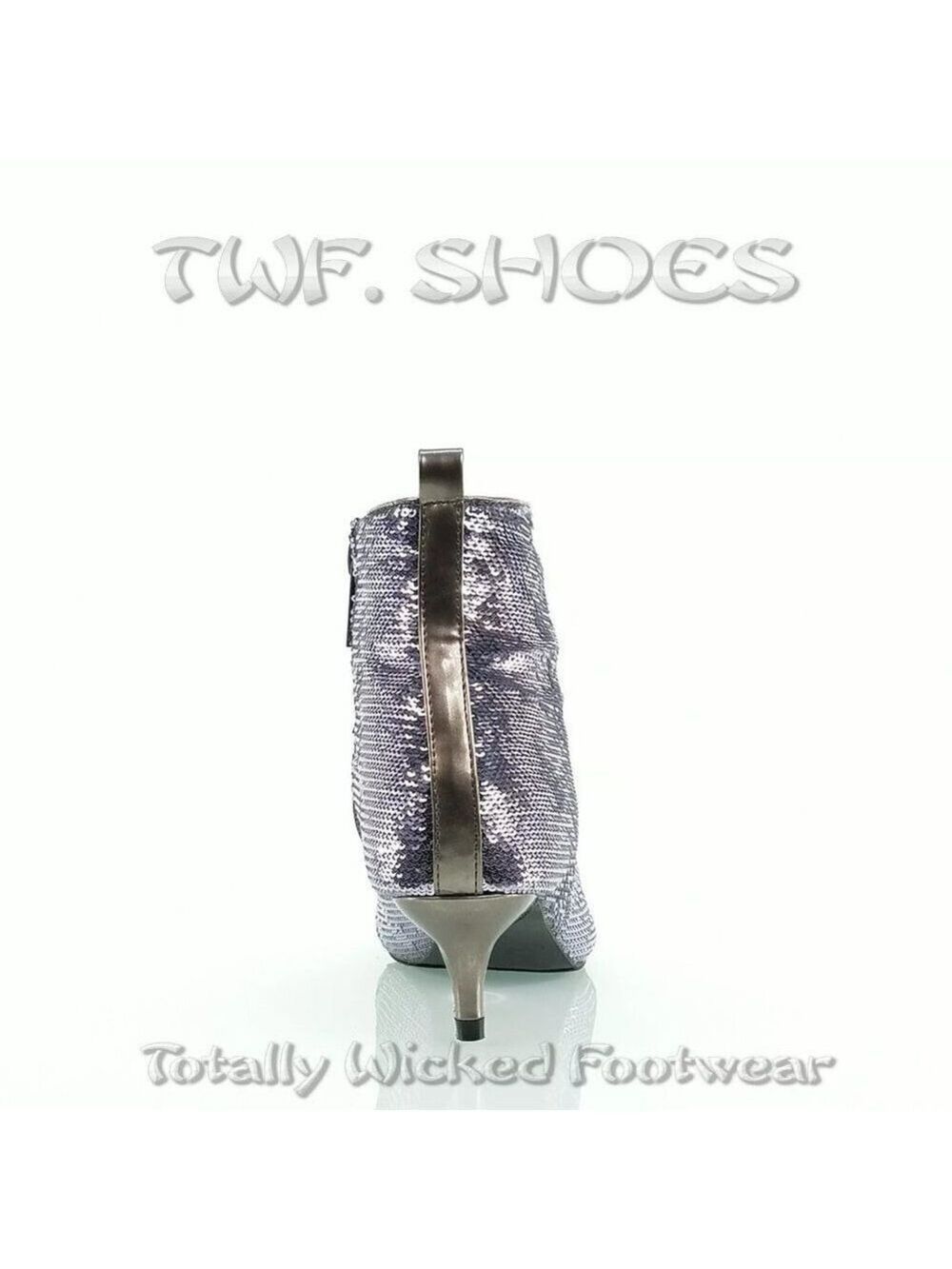 Size 8 Pewter Sequin Kitten Heels Ankle Boots - Picture 5 of 6